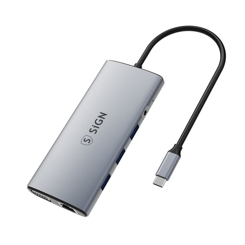 SiGN USB-C 11-i-1 multiport hubb, Sølv