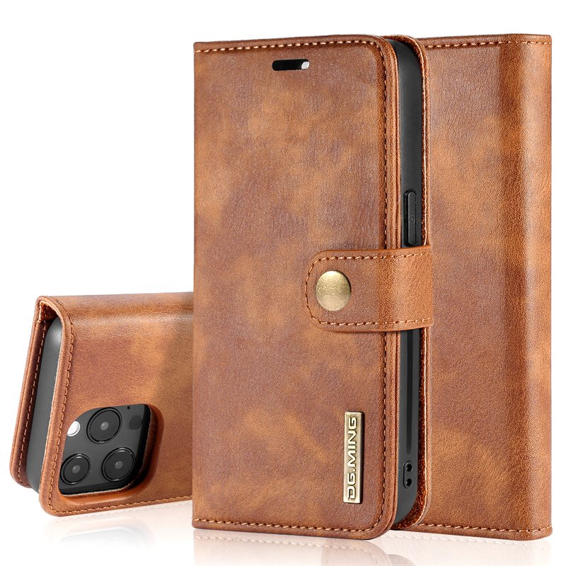 DG.MING iPhone 13 Pro Max Lommeboketui med avtakbart deksel, Cognac