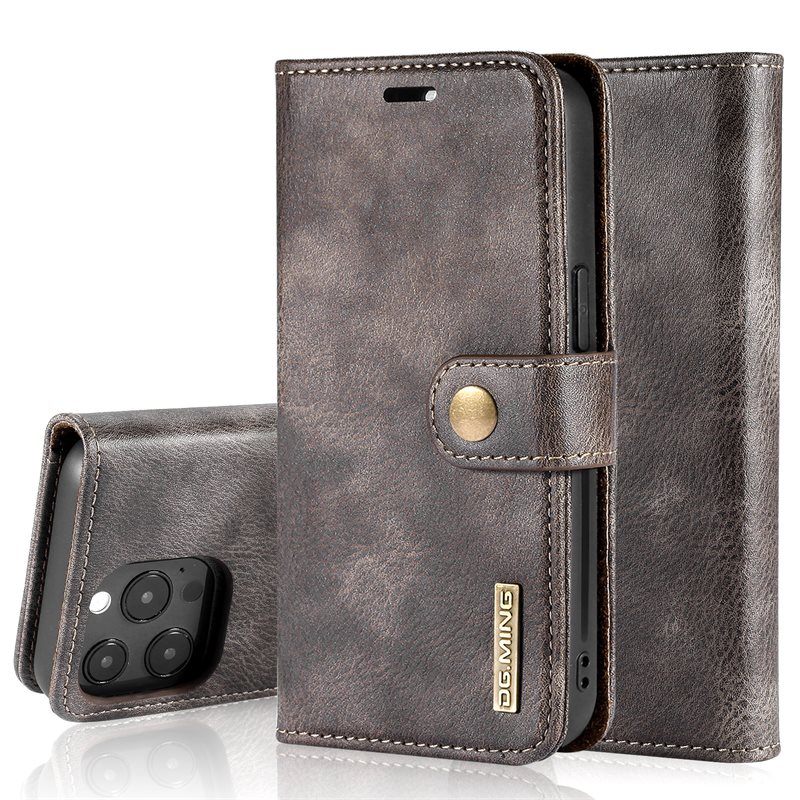 DG.MING iPhone 13 Pro Max Lommeboketui med avtakbart deksel, Brown