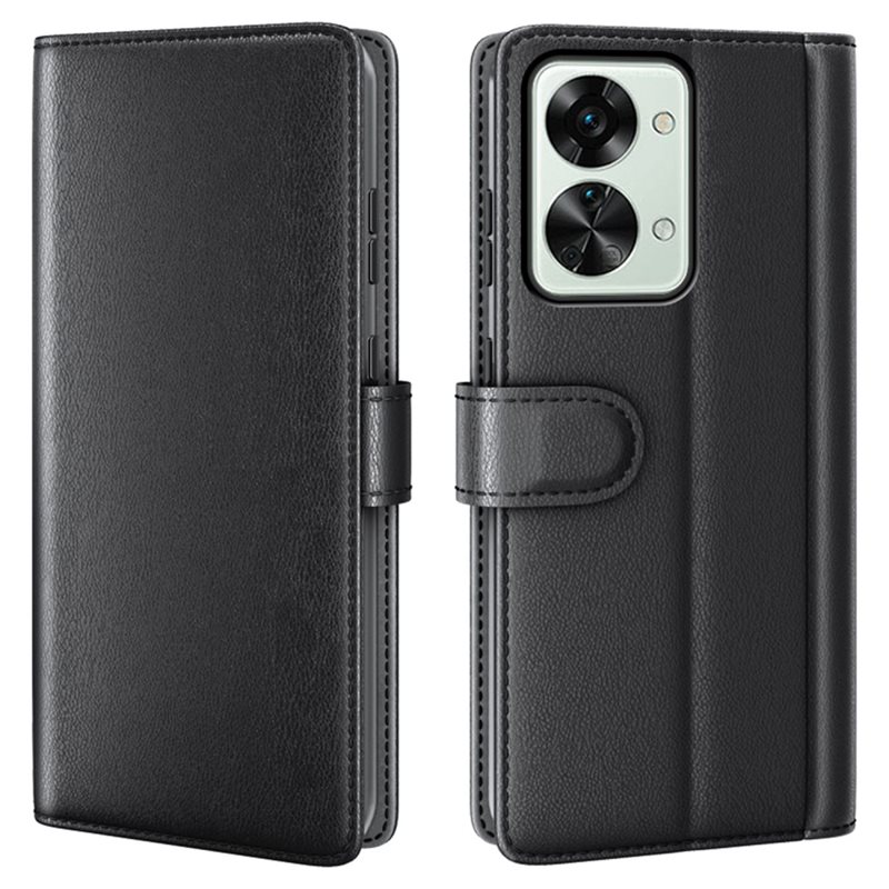 Oneplus Nord 2T 5G Lommeboketui i ekte skinn, Svart