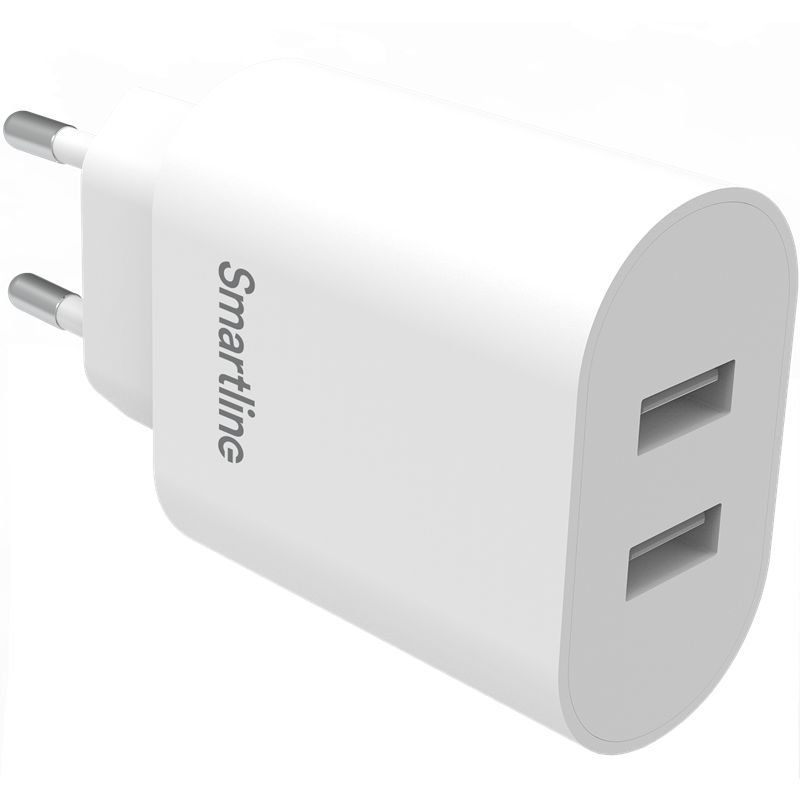 Smartline Vegglader med doble USB-porter 4.8A, Hvit