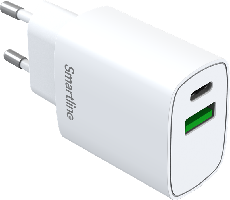 Smartline Vegglader med USB-C + USB-A PD 20W, Hvit