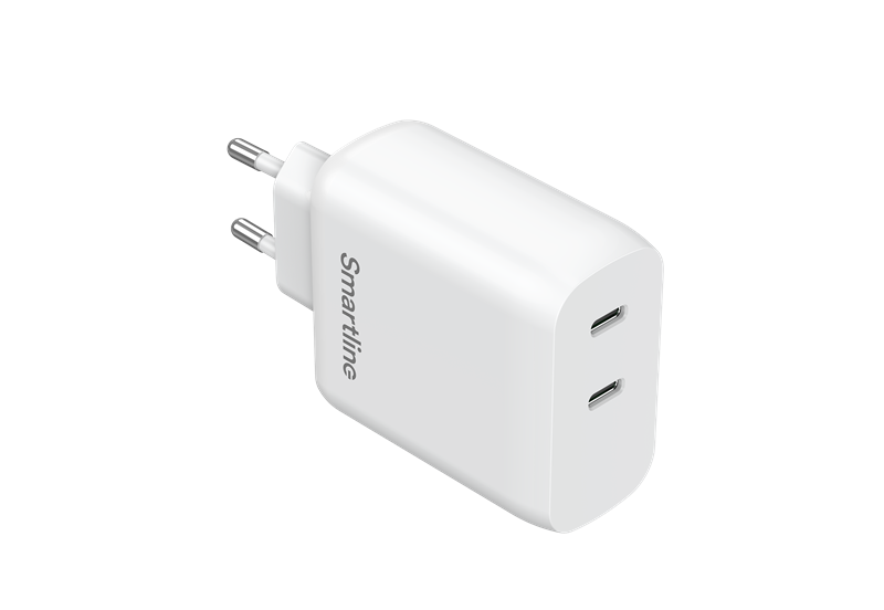 Smartline Veggadapter med doble USB-C-porter 35W PD, Hvit