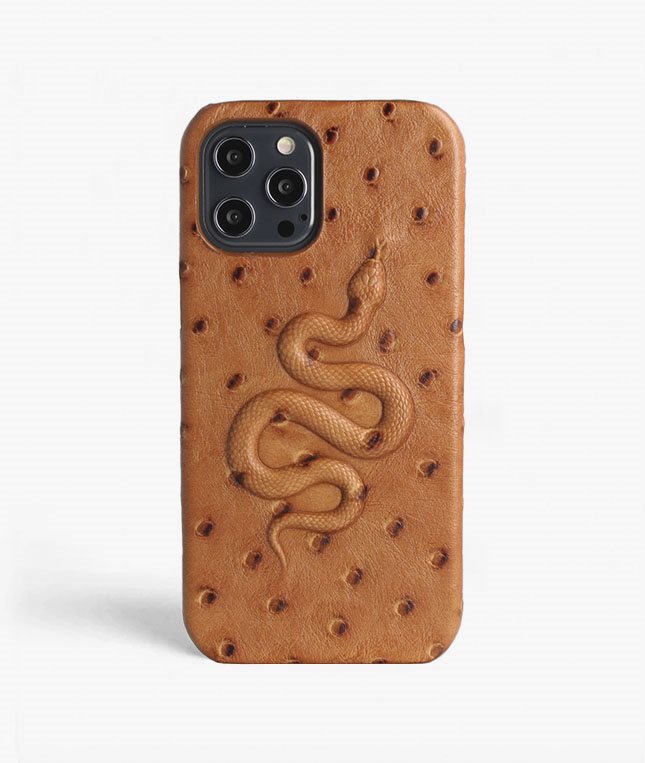 The Case Factory iPhone 12 Pro Max Deksel Snake Ostrich Cognac