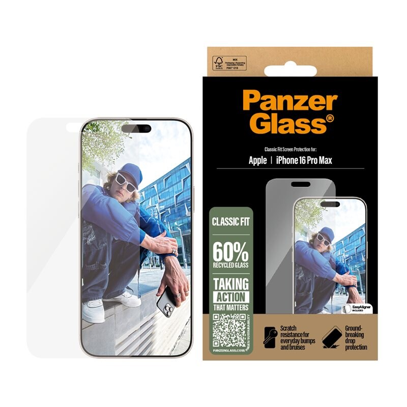 PanzerGlass iPhone 16 Pro Max Skjermbeskytter med installasjonsramme – Classic Fit