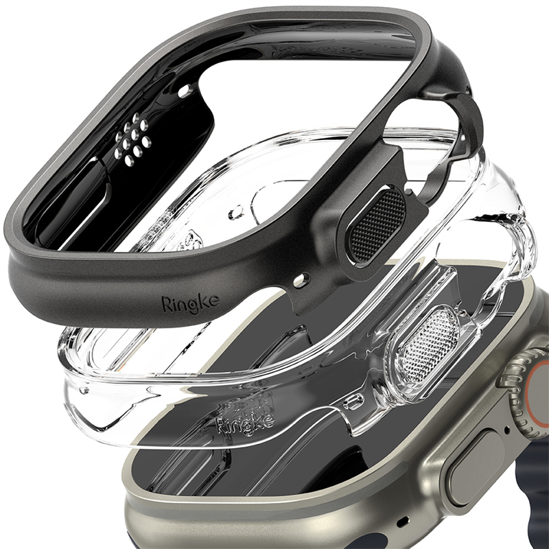 Ringke Apple Watch Ultra 49mm 2nd Gen Tynt deksel (2-pack), Titanium Black & Clear