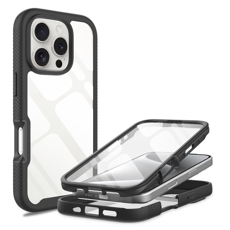 Mobique iPhone 16 Pro Max Deksel Full Protection, Svart/gjennomsiktig