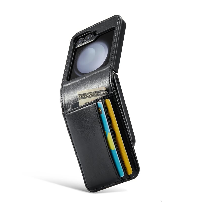 Mobique Samsung Galaxy Z Flip 5 Lommeboketui i ekte skinn, Svart