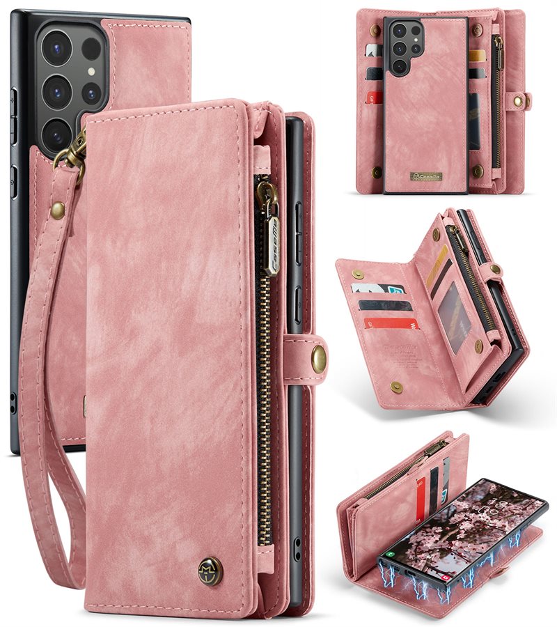 CaseMe Samsung Galaxy S25 Ultra Romslig lommeboketui med mange kortlommer, Rosa