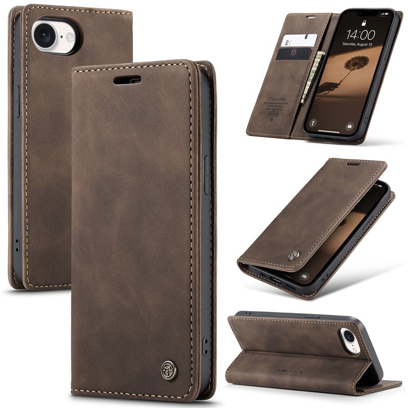 CaseMe iPhone 16e Slankt lommeboketui, Brun