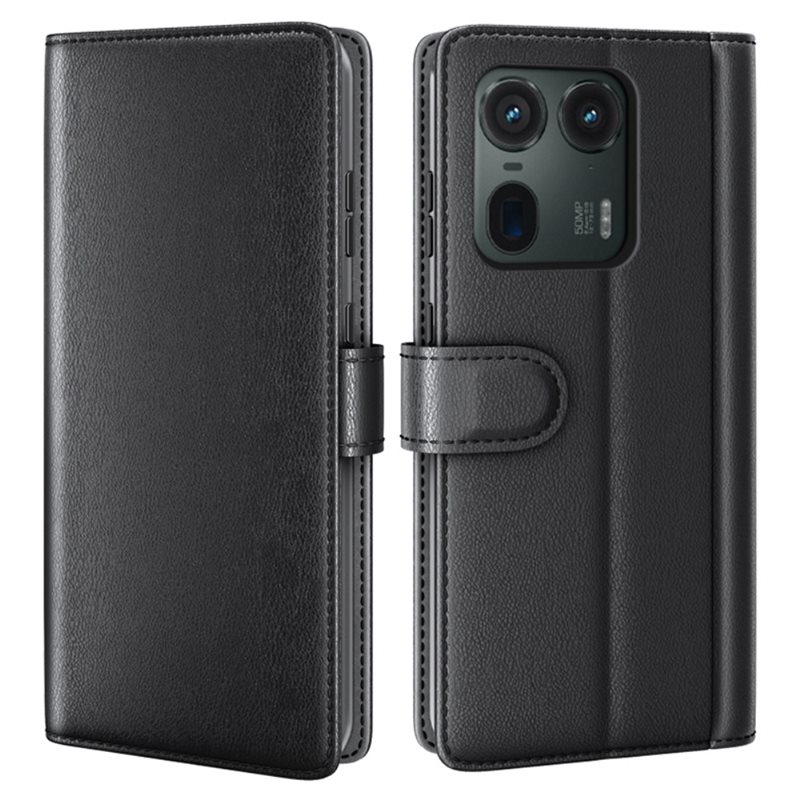 Motorola Edge 50 Ultra Lommeboketui i ekte skinn, Svart