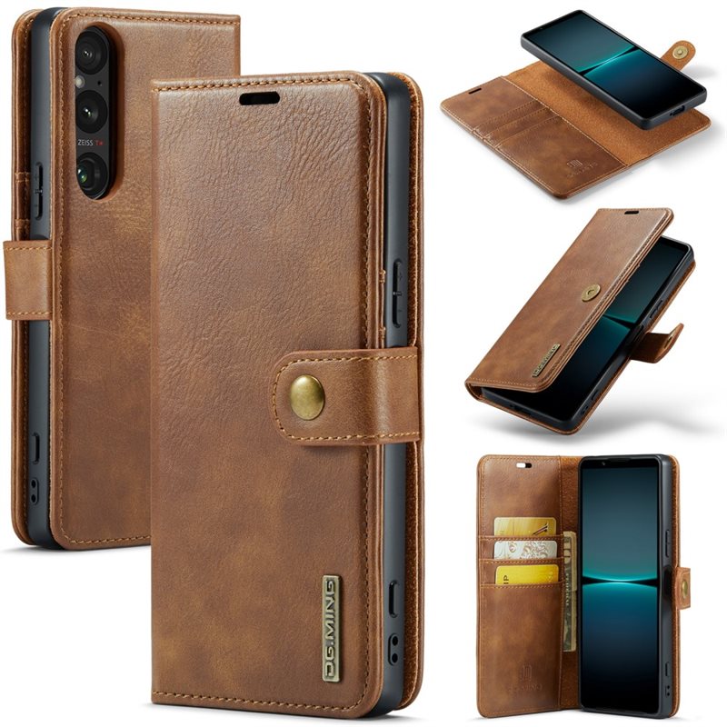 DG.MING Sony Xperia 1 VII Lommeboketui med avtakbart deksel, Cognac