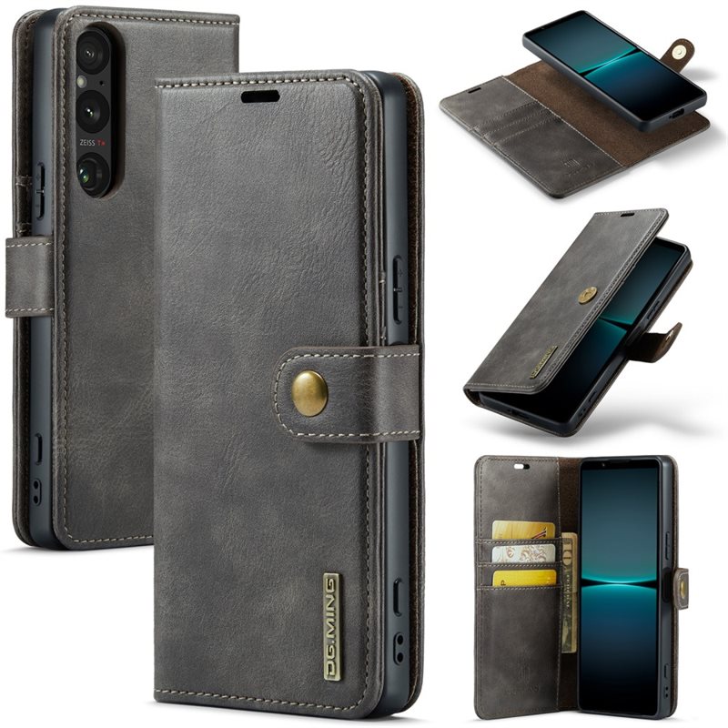 DG.MING Sony Xperia 1 VII Lommeboketui med avtakbart deksel, Brown