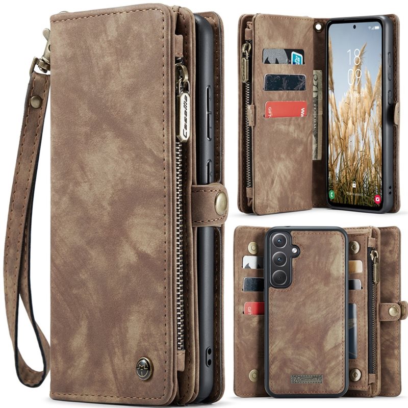 CaseMe Samsung Galaxy A36 Romslig lommeboketui med mange kortlommer, Brun