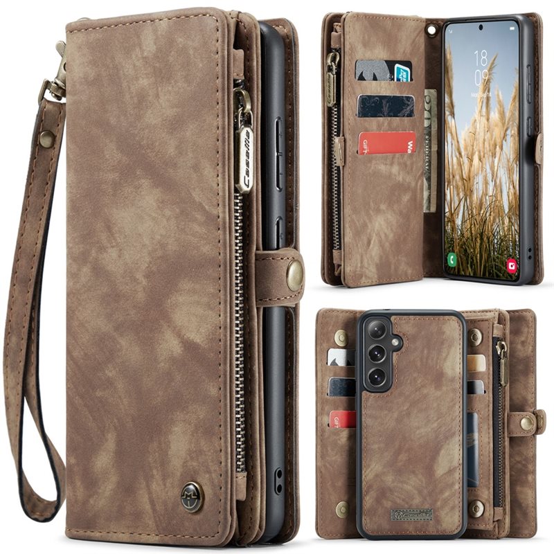 CaseMe Samsung Galaxy S25 Plus Romslig lommeboketui med mange kortlommer, Brun