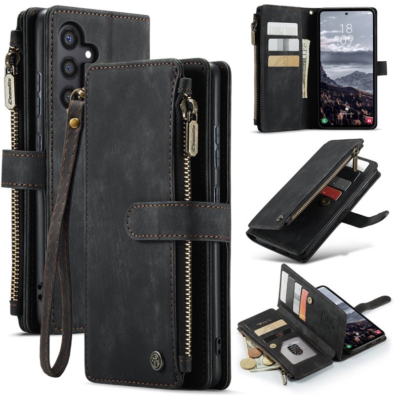 CaseMe Samsung Galaxy S25 Plus Lommeboketui med glidelås, Svart