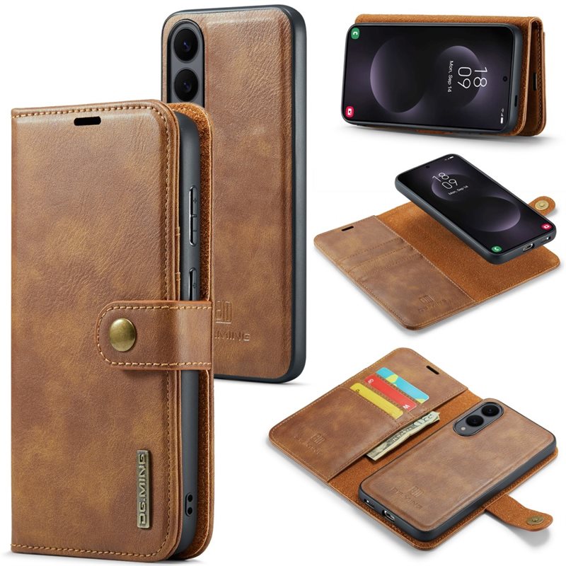 DG.MING Samsung Galaxy S25 Edge Lommeboketui med avtakbart deksel, Cognac