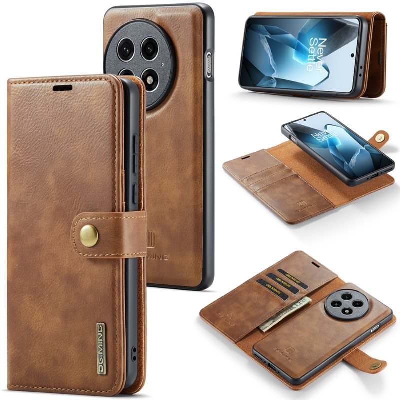 DG.MING OnePlus 13 Lommeboketui med avtakbart deksel, Cognac