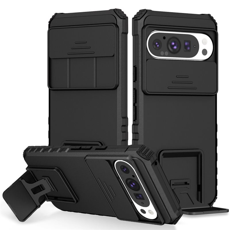 Google Pixel 9 Pro Deksel med kickstand & kameralinsebeskyttelse, Svart