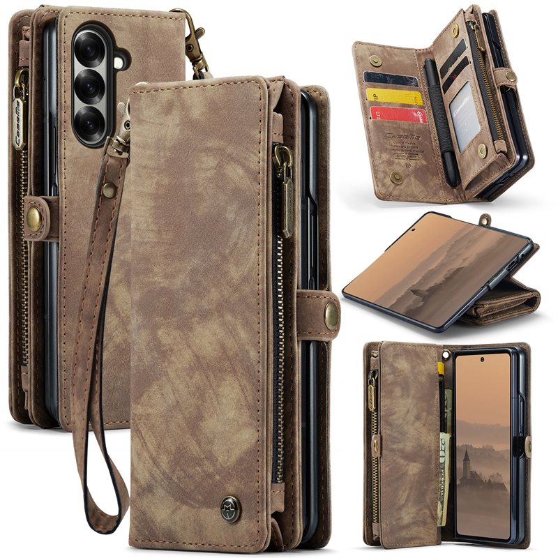 CaseMe Samsung Galaxy Z Fold 7 Romslig lommeboketui med mange kortlommer, Brun