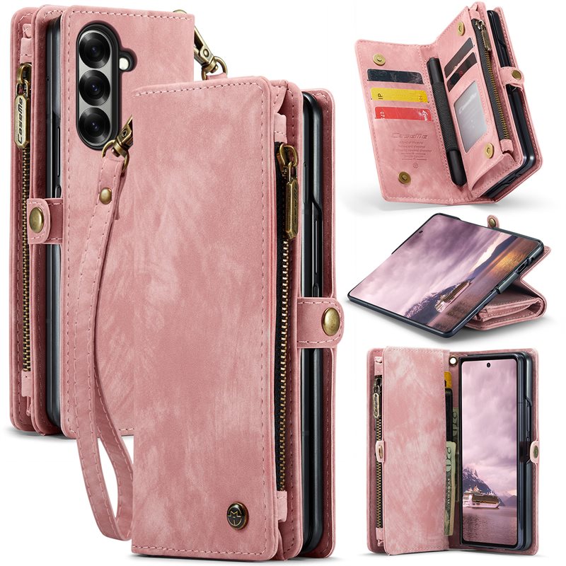 CaseMe Samsung Galaxy Z Fold 7 Romslig lommeboketui med mange kortlommer, Rosa