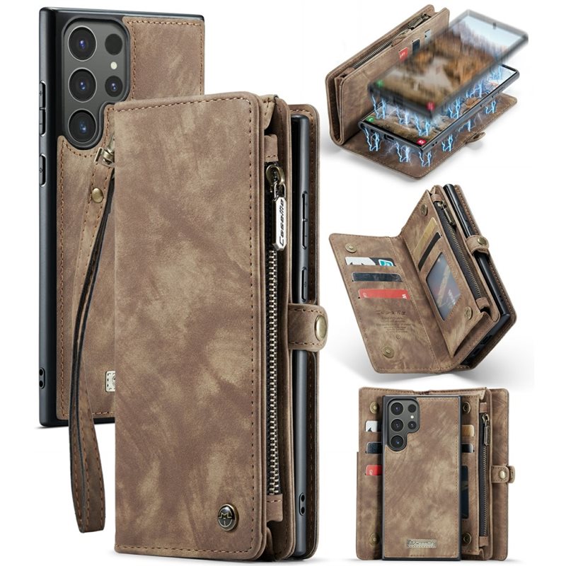 CaseMe Samsung Galaxy S24 Ultra Romslig lommeboketui med mange kortlommer, Brun