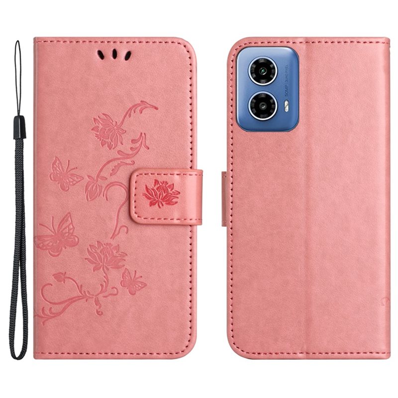 Motorola Moto G04 Mobiletui med sommerfugler, Rosa