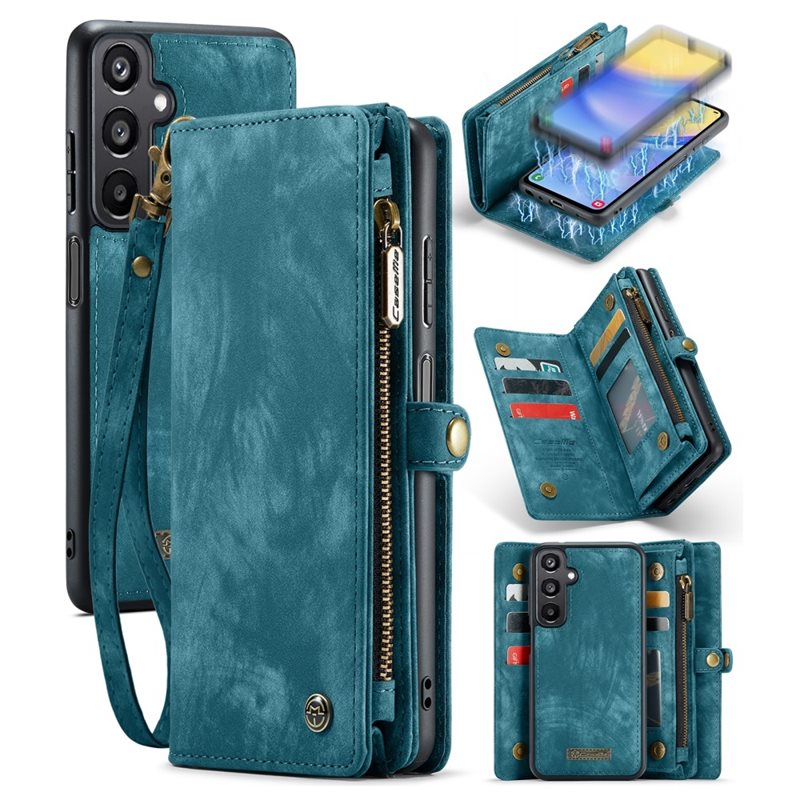 CaseMe Samsung Galaxy A05s Romslig lommeboketui med mange kortlommer, Blå
