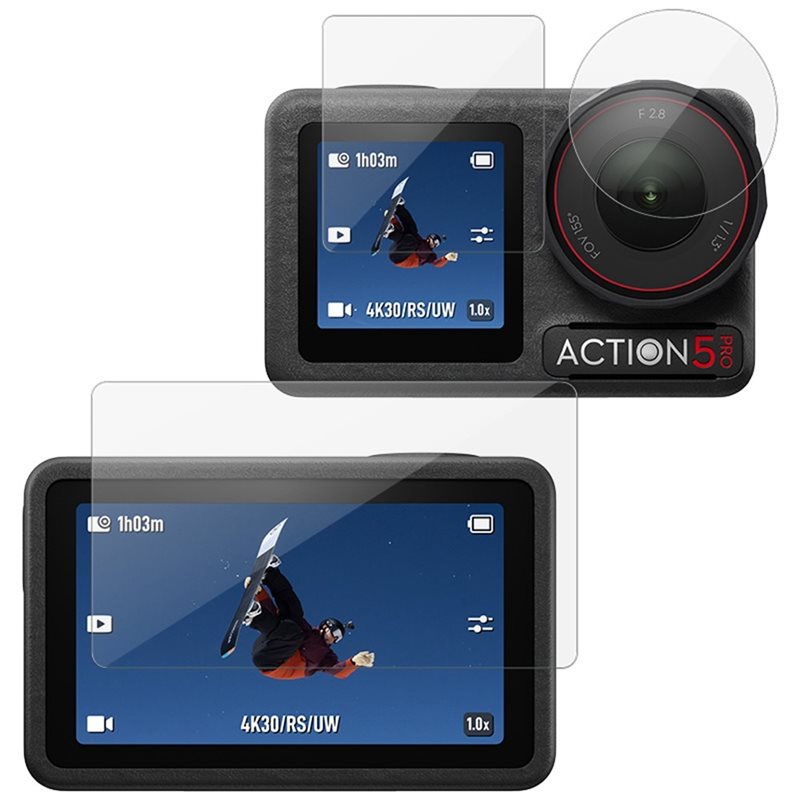 Imak DJI Osmo Action 5 Pro Black Heltdekkende Skjermbeskytter + Linseskjerm i Glass