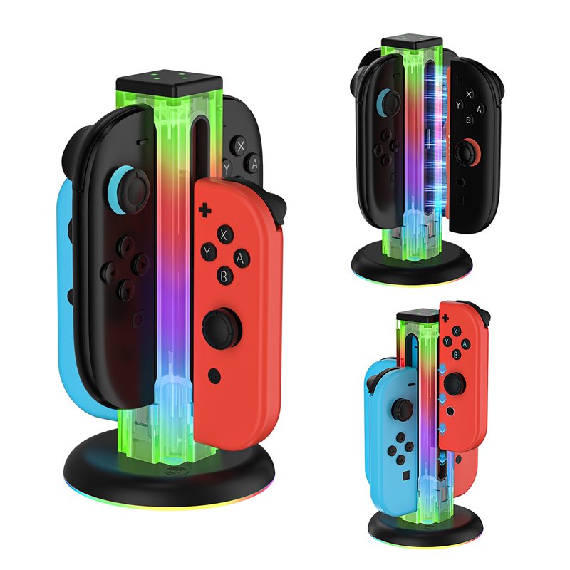 JYS Nintendo Switch 2 Joy-Con ladestasjon med RGB-belysning, Svart