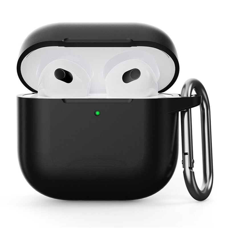 Apple AirPods 4 Silikondeksel med karabinkrok, Svart