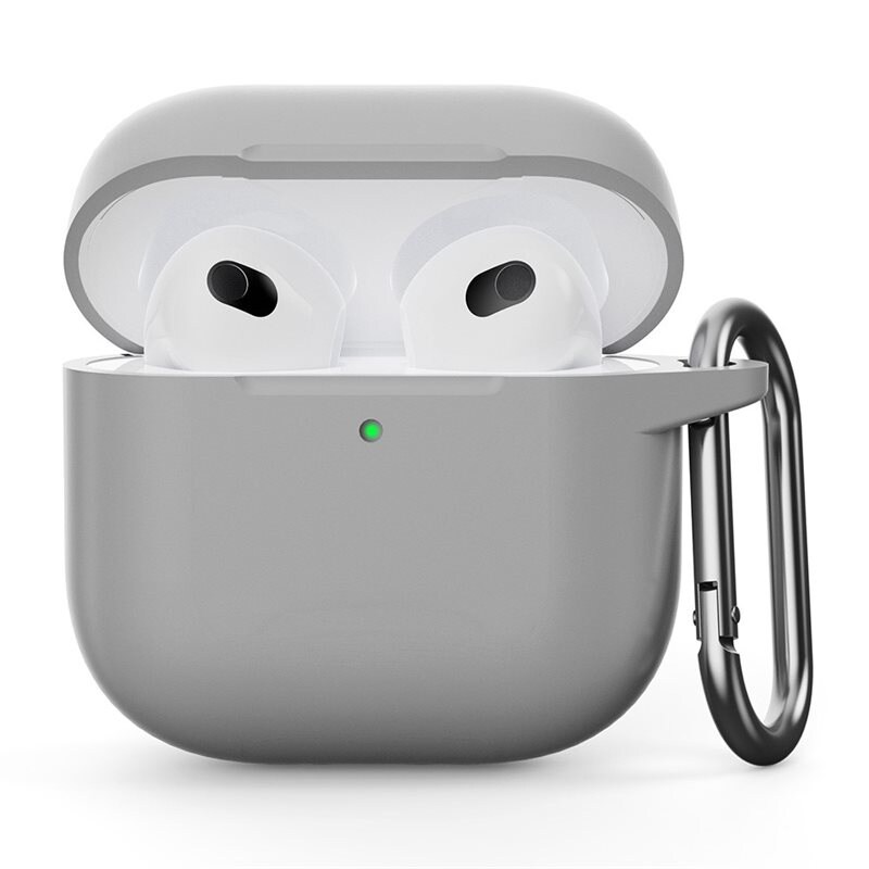 Apple AirPods 4 Silikondeksel med karabinkrok, Grå