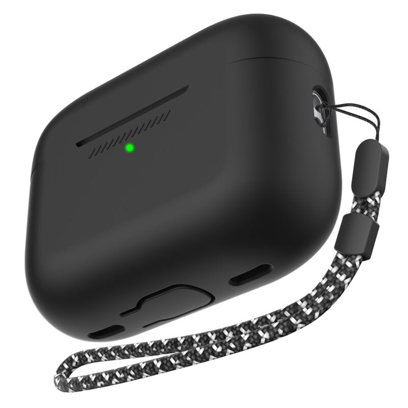Ahastyle AirPods Pro 2 Ekstra slitesterkt silikondeksel med håndstropp, Svart