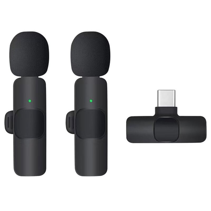 2 små trådløse mikrofoner med USB-C-mottaker, Svart