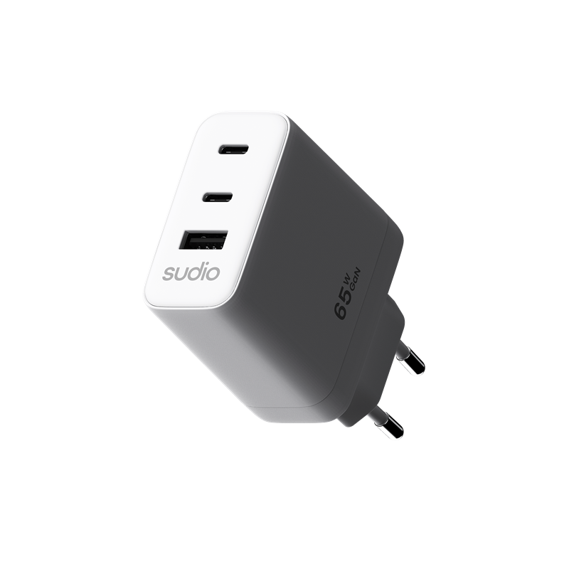 Sudio P3 2 x USB-C + USB-A Vegglader 65W, Hvit