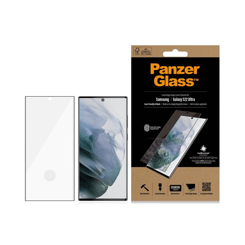 PanzerGlass Samsung Galaxy S22 Ultra Skjermbeskytter i ripebestandig herdet glass - Ultra Wide Fit