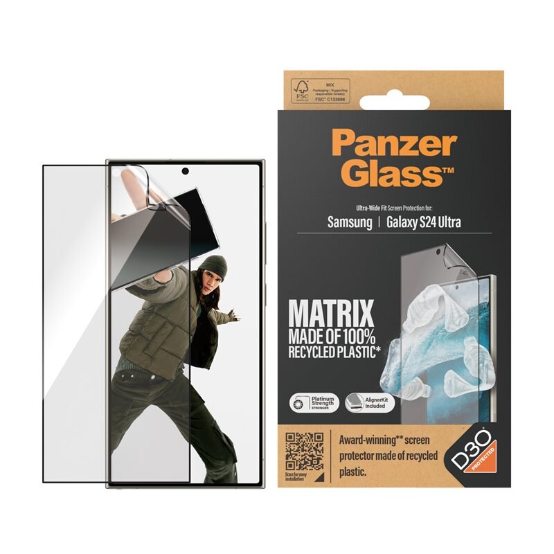 PanzerGlass Samsung Galaxy S24 Ultra Skjermbeskytter i hybridglass med installasjonsverktøy - Ultra Wide Fit