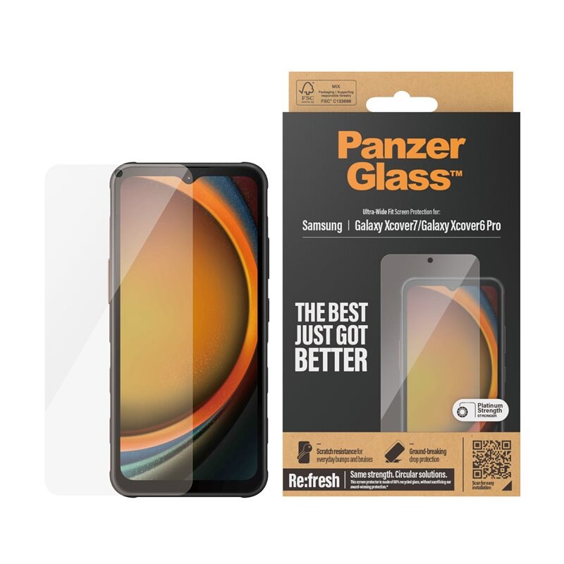 PanzerGlass Samsung Galaxy Xcover 7 Skjermbeskytter i ripebestandig herdet glass - Ultra Wide Fit