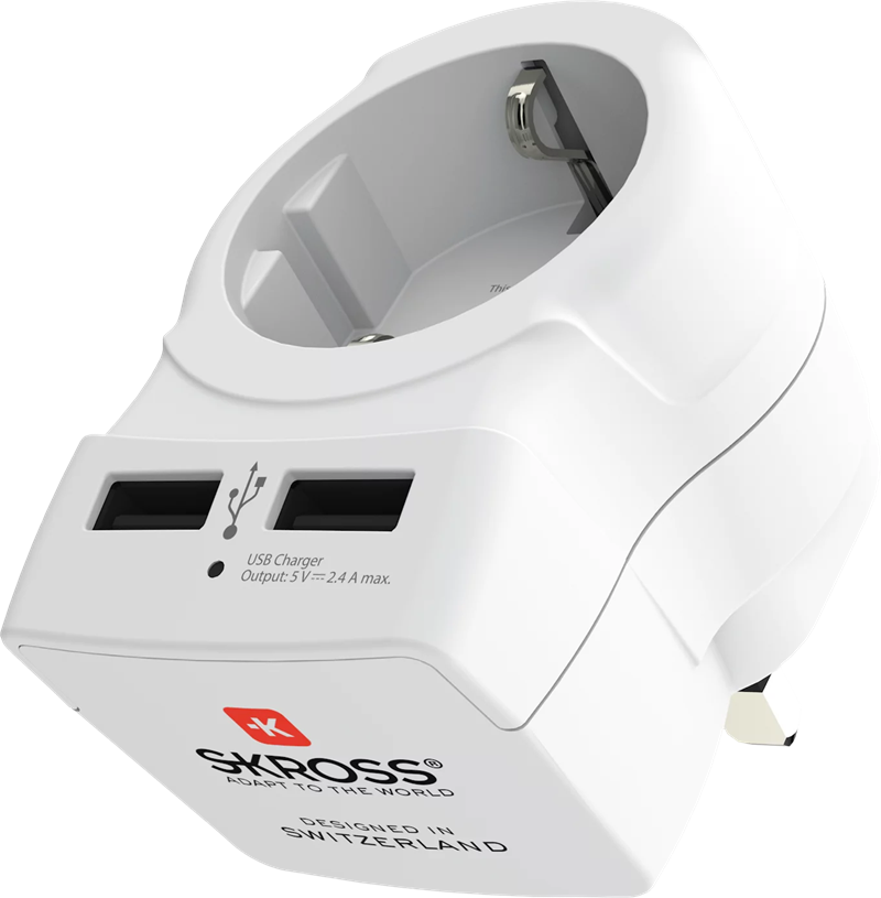 SKROSS Reiseadapter Europa til Storbritannia med 2 USB-A-porter