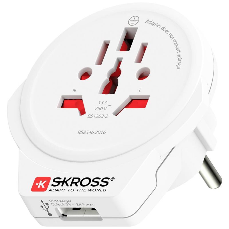 SKROSS Reiseadapter Verden til Europa med USB-A-port