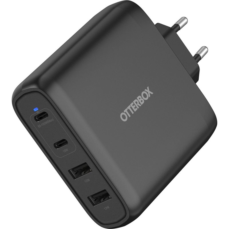 Otterbox Vegglader 2x USB-C + 2x USB-A GaN 100W, Svart