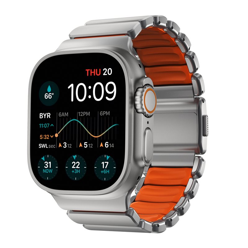Nomad Apple Watch Ultra 49mm 1st Gen Reim Stratos, Natural Titanium - Ultra Orange