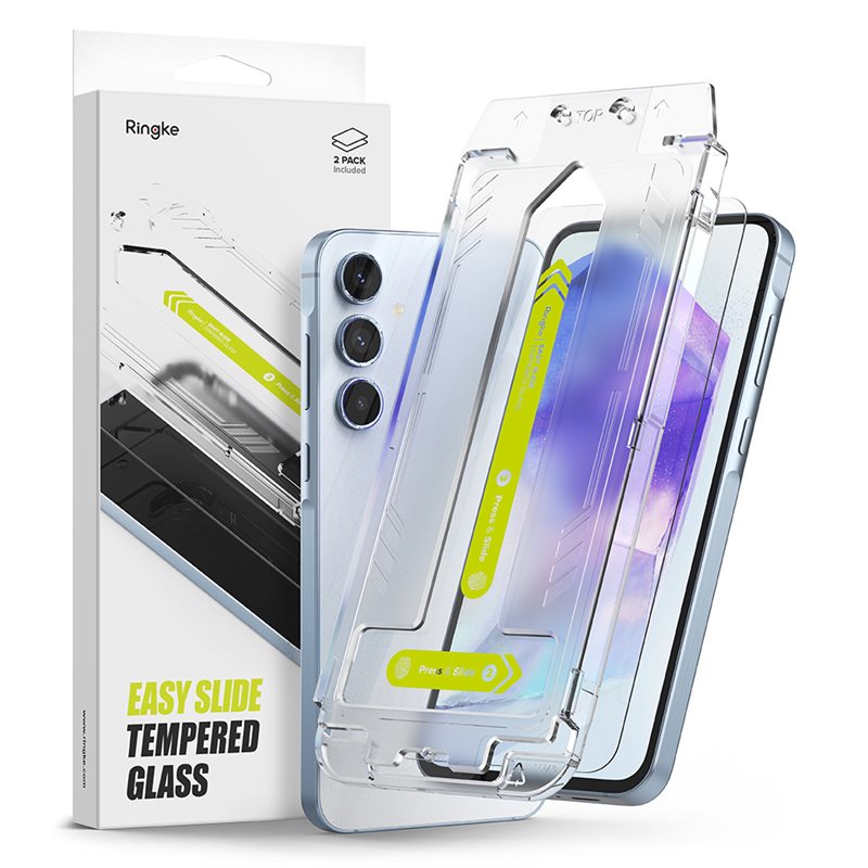 Ringke Samsung Galaxy A55 Skjermbeskytter i glass med monteringsramme (2-pack)