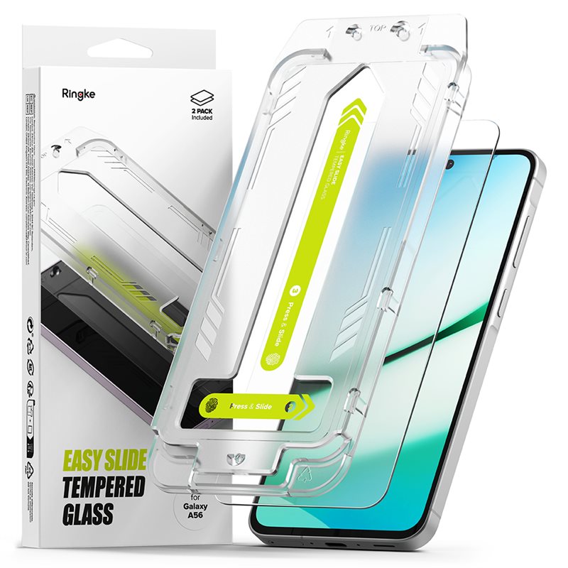Ringke Samsung Galaxy A56 Skjermbeskytter i glass med monteringsramme (2-pack)