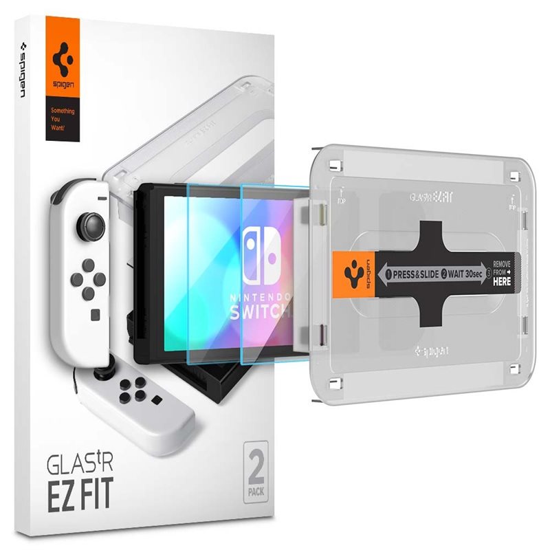 Spigen Nintendo Switch OLED skjermbeskytter GLAS.tR EZ Fit (2-pack)
