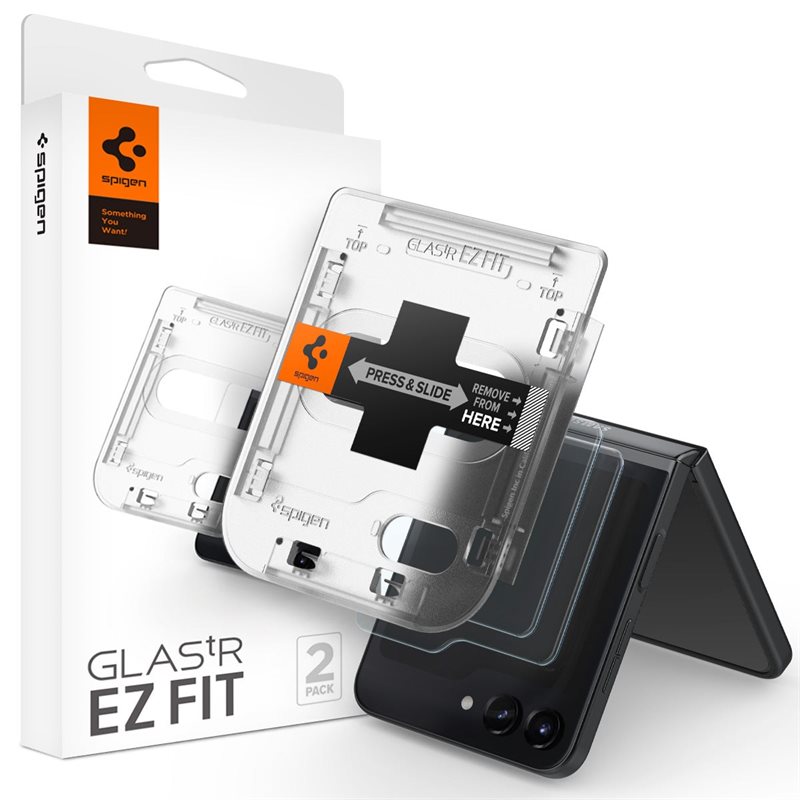Spigen Samsung Galaxy Z Flip 5 Ytterskjermbeskytter med monteringsramme (2-pack) GLAS.tR EZ Fit