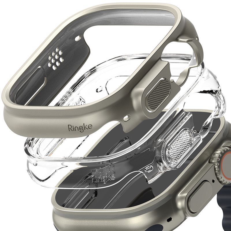 Ringke Apple Watch Ultra 49mm 1st Gen Tynt deksel (2-pack), Titanium Gray/Clear