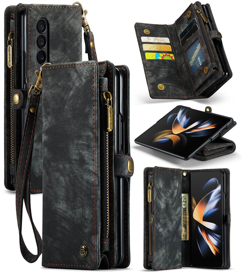 CaseMe Samsung Galaxy Z Fold 5 Romslig lommeboketui med mange kortlommer, Grå