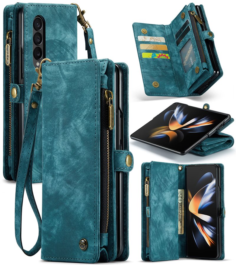 CaseMe Samsung Galaxy Z Fold 5 Romslig lommeboketui med mange kortlommer, Blå