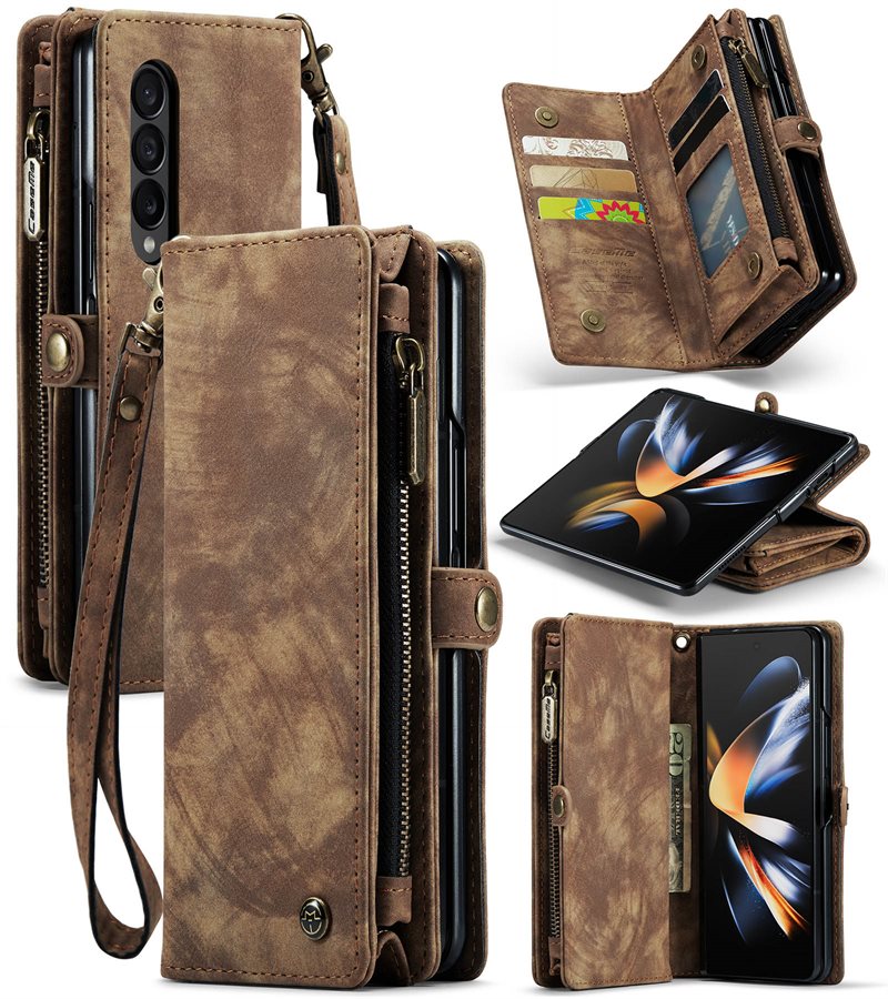 CaseMe Samsung Galaxy Z Fold 5 Romslig lommeboketui med mange kortlommer, Brun